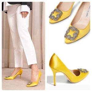 Manolo Blahnik Hangisi Crystal Buckle Satin Pump